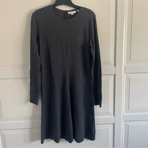New! Vince Dark Gray Modal Blend Long Sleeve A-Line Midi Dress 20460 - Picture 2 of 9